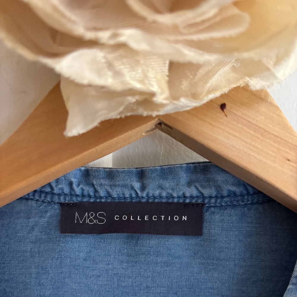 M&S Collection Ruffled Blue Chambray Blouse - Picture 2 of 4